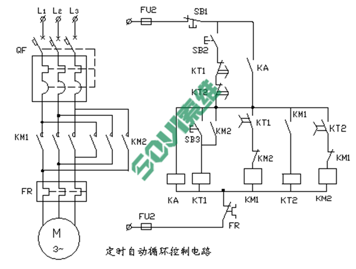 定時自動循環(huán)正反轉(zhuǎn)電機(jī)控制電路